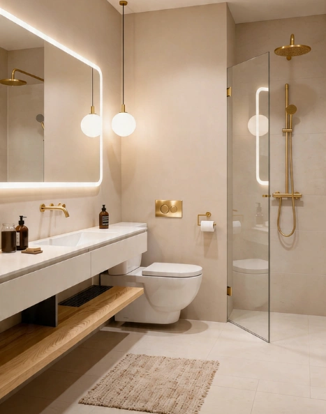 modern bathroom remodeling with glass shower and vanity in Los Angeles by your adu guy