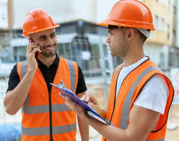 construction workers coordinating project planning in Los Angeles by your adu guy